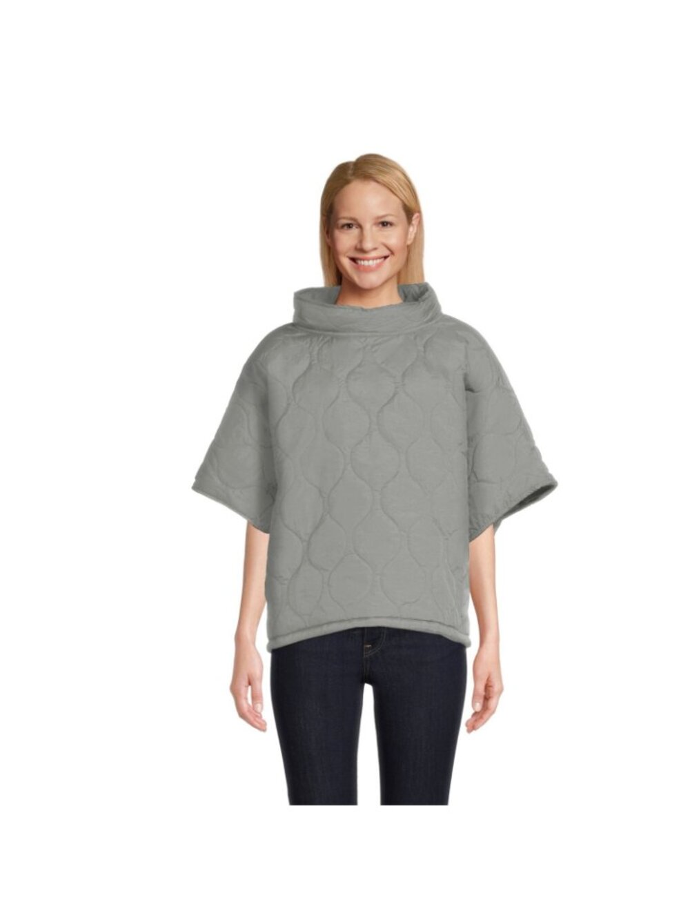 World Market Quilted Fleece Cowl Neck Poncho Womens One Size Oversized Boxy Gray - Picture 13 of 13